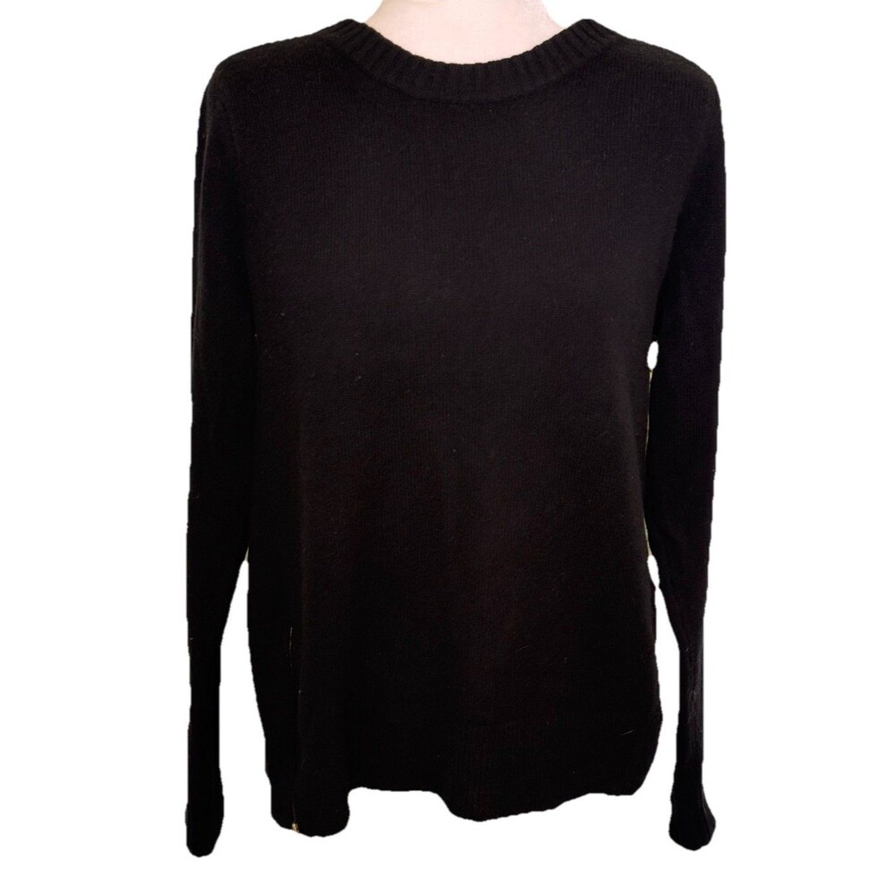 J.Crew Women’s Black Wool Zip Shoulder & Side Sweater Preppy Modern Basic Sz Med